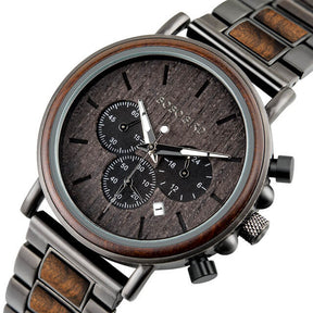 Relógio de Pulso em Madeira e Aço Inox  Quartzo - Modelo WOOD STYLE M4; relógio; relógio masculino; relógio de madeira; Loja Livre Arbítrio.
