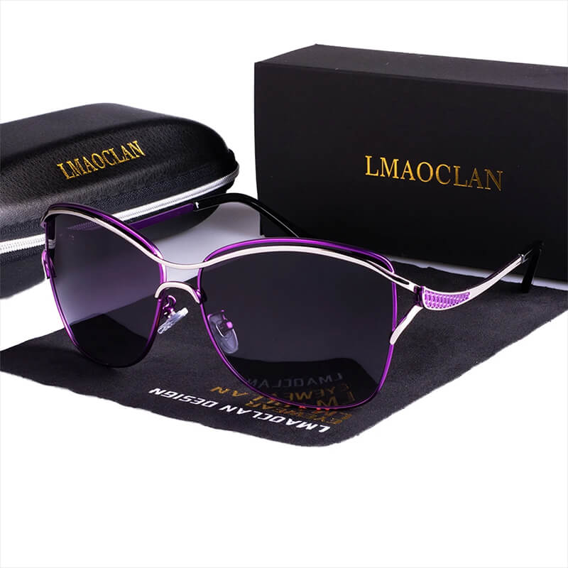 Óculos de sol feminino, armação em liga metálica, em cinco cores com lentes polarizadas com proteção UV400, Loja Livre Arbítrio