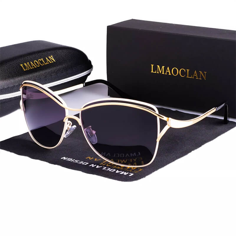 Óculos de sol feminino, armação em liga metálica, em cinco cores com lentes polarizadas com proteção UV400, Loja Livre Arbítrio