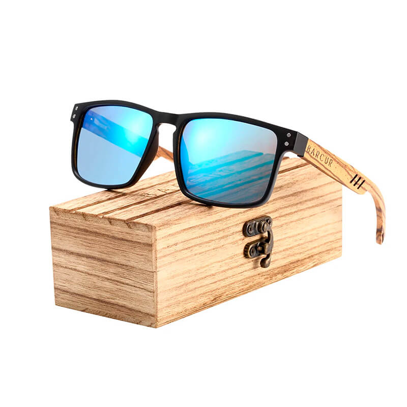 Óculos de sol em madeira Alpha, armação em madeira e polímeros plásticos, com lentes polarizadas com proteção UVA e UVB com atirreflexo , com certificado CE de qualidade, Loja Livre Arbítrio