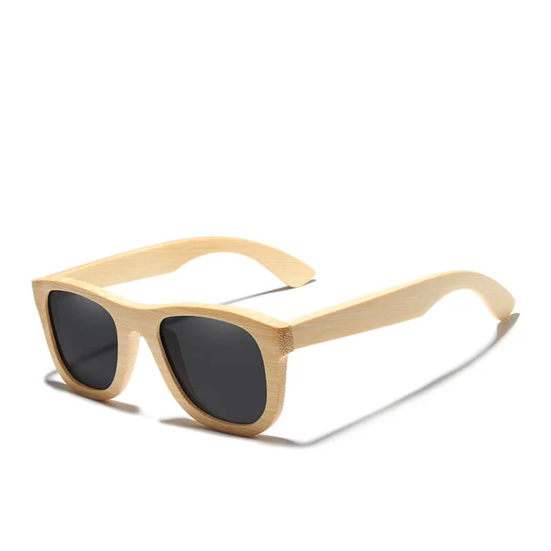 Óculos de sol em madeira Anilan, armação em madeira natural, lentes em policarbonato polarizadas com proteção UVA e UVB400, Loja Livre Arbítrio