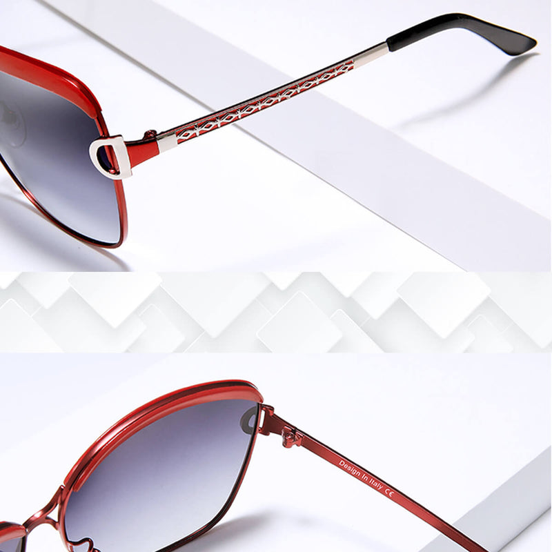 Óculos de Sol Feminino com armação em aço inox e polímeros plásticos de alta densidade, com lentes polarizadas degradê com proteção UV400.