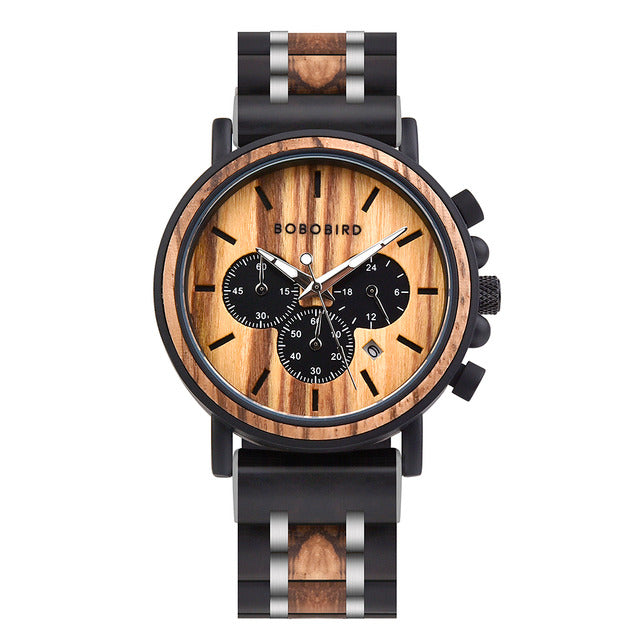 Relógio de Pulso em Madeira e Aço Inox  Quartzo - Modelo WOOD STYLE M5; relógio; relógio masculino; relógio de madeira; Loja Livre Arbítrio.
